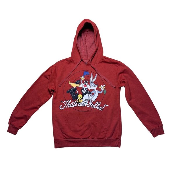 Looney Tunes "That's All Folks!" Red Hoodie S 60% Cotton/40% Polyester - Picture 1 of 5